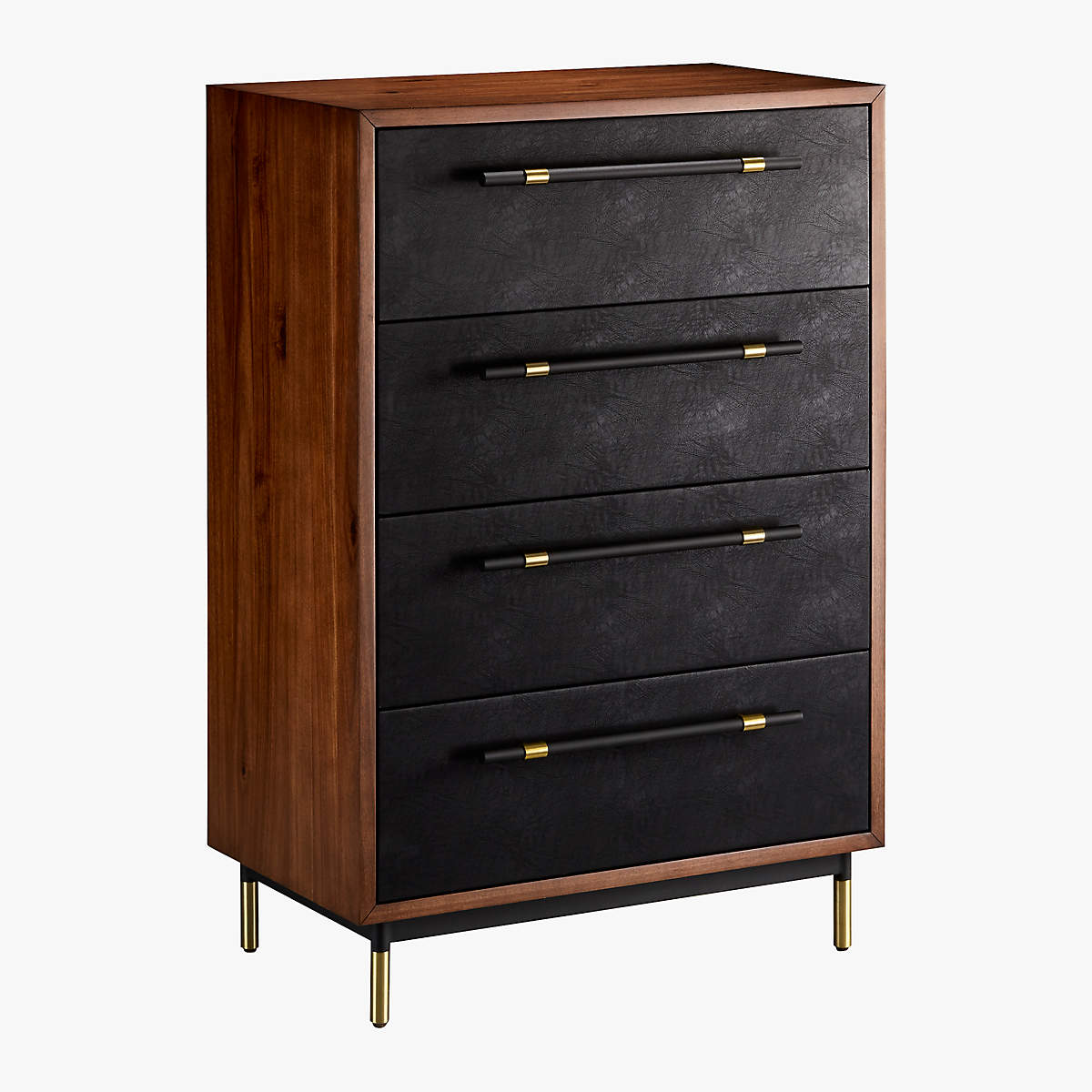 Oberlin Tall 4-Drawer Black Leather And Wood Dresser