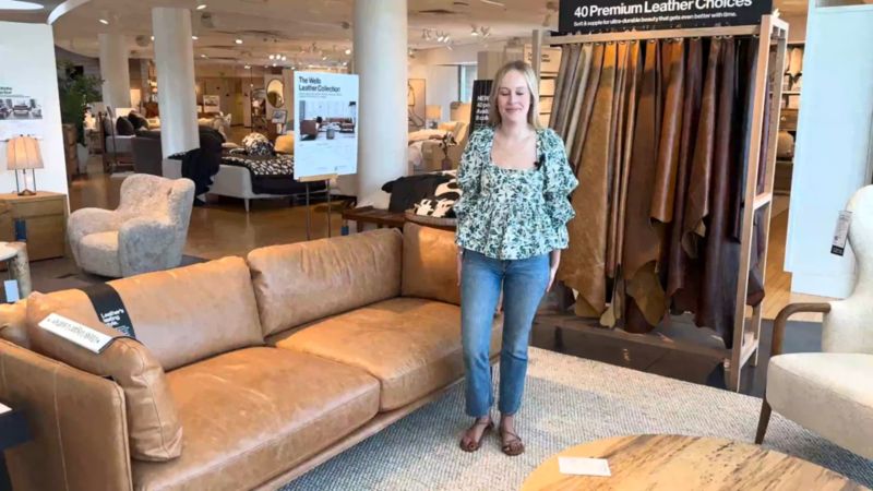 Wells Leather Ottoman