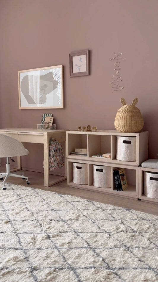 Cade Sunwashed Wood 3-Cube Bookcase With Natural Bench Cushion