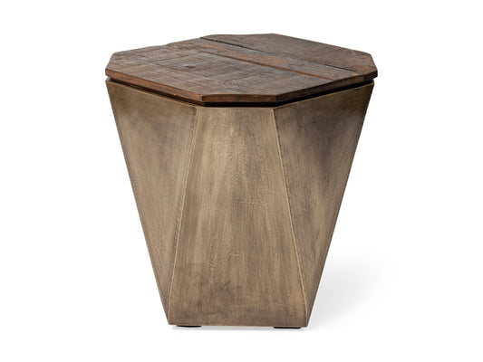 Mercana Esagono Ii Hexagonal Brass And Natural Wood Hinged-Top End/Side Table