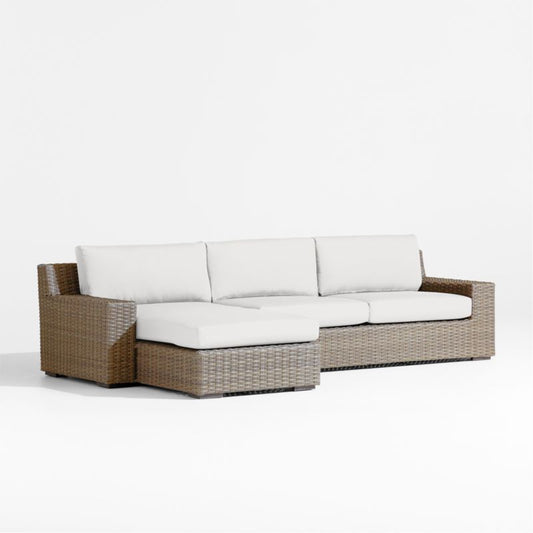 Abaco Resin Wicker 2-Piece Left-Arm Chaise Outdoor Sectional Sofa With White Sand Sunbrella ® Cushions