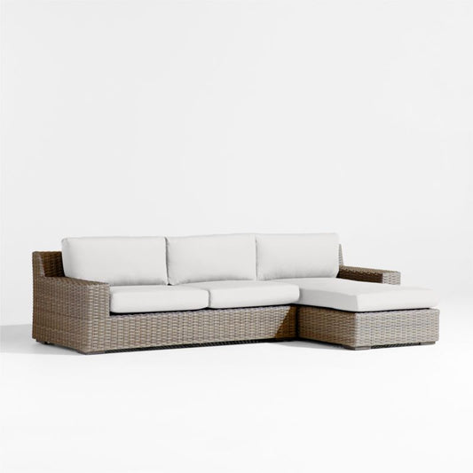 Abaco Resin Wicker 2-Piece Right-Arm Chaise Outdoor Sectional Sofa With White Sand Sunbrella ® Cushions