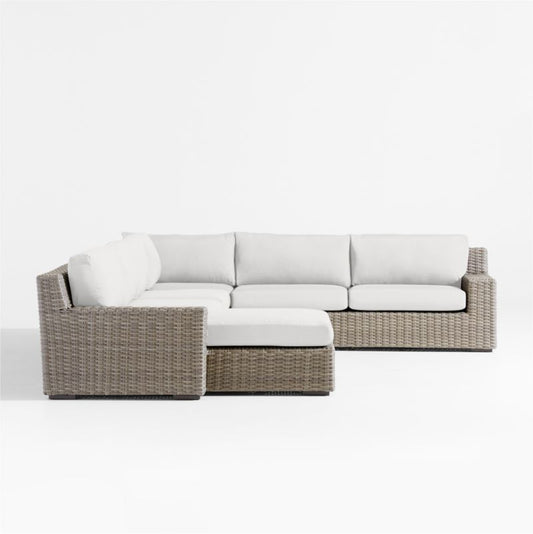 Abaco Resin Wicker 5-Piece Left-Arm Chaise Outdoor Sectional Sofa With White Sand Sunbrella ® Cushions