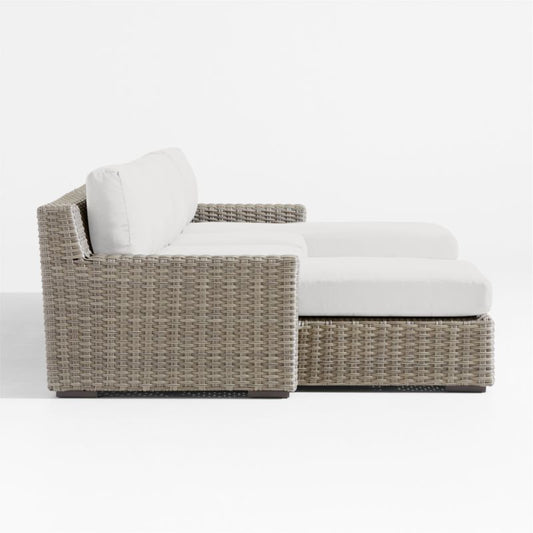 Abaco Resin Wicker Double Chaise Outdoor Sectional Sofa With White Sand Sunbrella ® Cushions