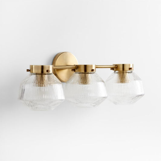 Aiden Ribbed Glass Brass 3-Light Wall Sconce