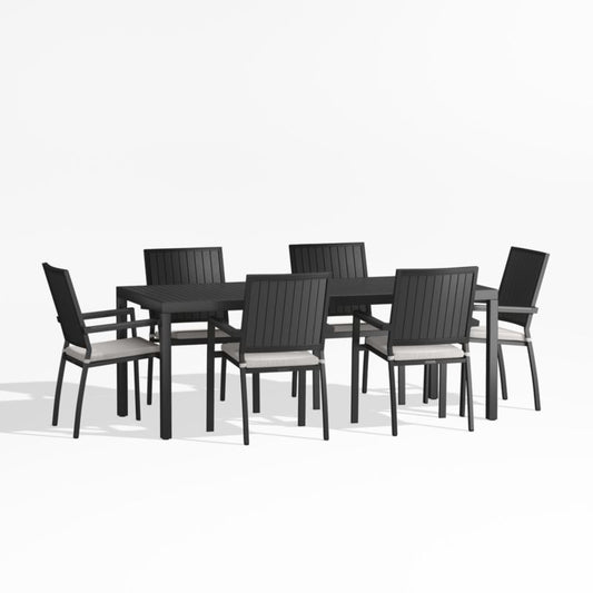 Alfresco 78" Black Metal Outdoor Dining Set With Silver Cushions