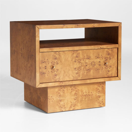 Ambrose Mappa Burl Wood Nightstand With Drawer