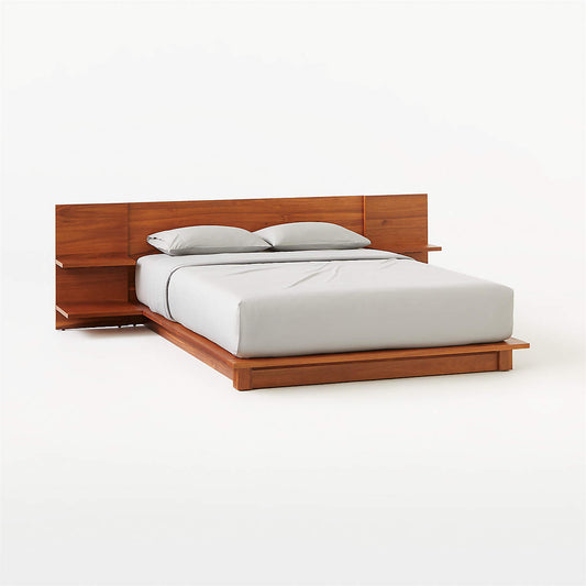 Andes Acacia Wood Platform Bed With Nightstands