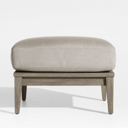 Andorra Weathered Grey Wood Outdoor Ottoman With Taupe Cushion