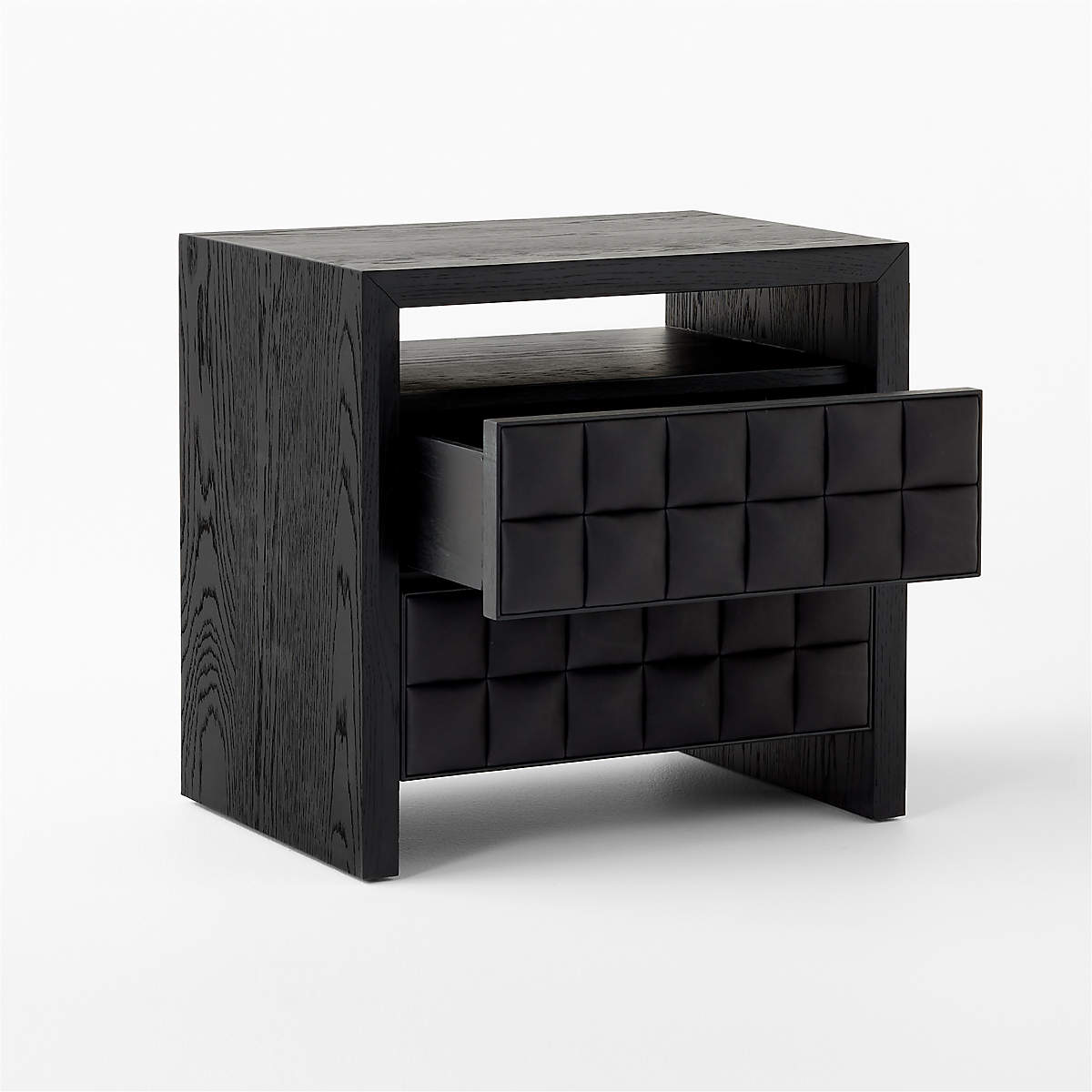 Apollo 2-Drawer Black Leather And Wood Nightstand