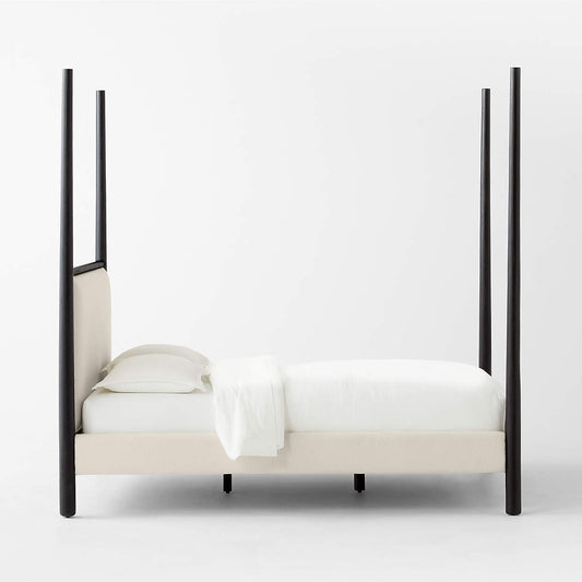 Arcata 4-Poster Black Wood And Ivory Upholstered Bed