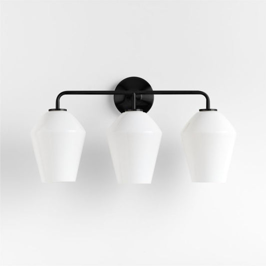 Arren Black 3-Light Wall Sconce With Milk Angled Shades