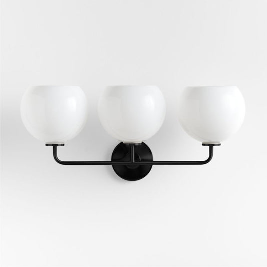 Arren Black 3-Light Wall Sconce With Milk Round Shades