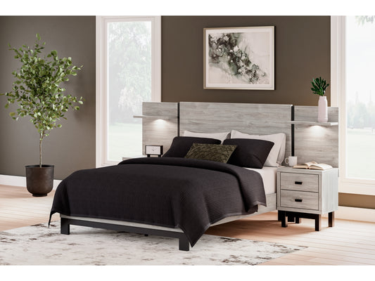 Vessalli Panel Bed With Headboard Extensions And 2 Nightstands