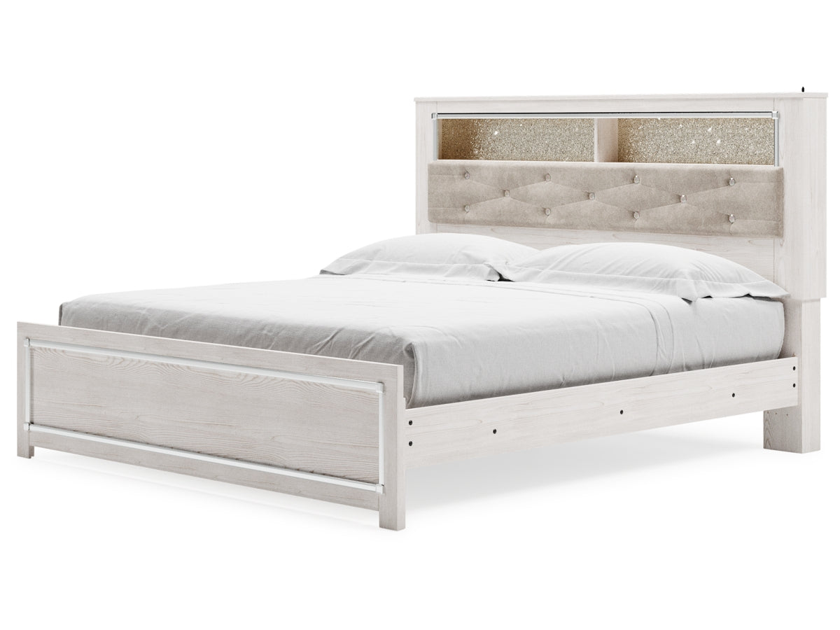 Altyra Panel Bed With Upholstered Bookcase Headboard