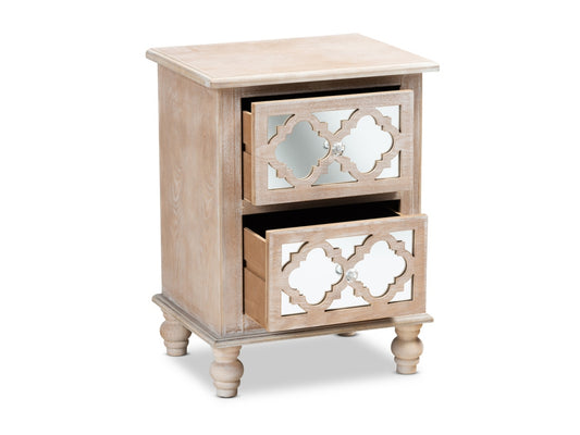 Celia Wood And Mirror 2-Drawer Quatrefoil Nightstand