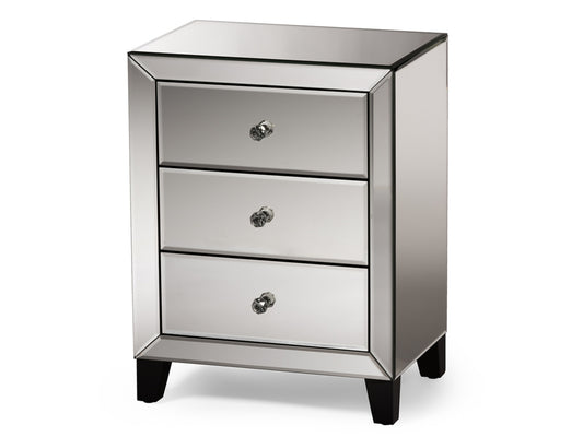 Chevron Modern Mirrored 3 Drawer Nightstand