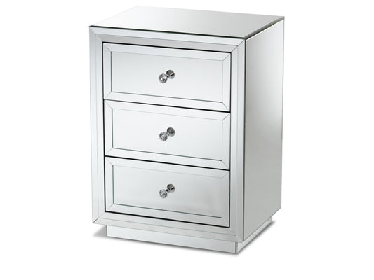 Baxton Studio Lina Mirrored 3 Drawer Nightstand