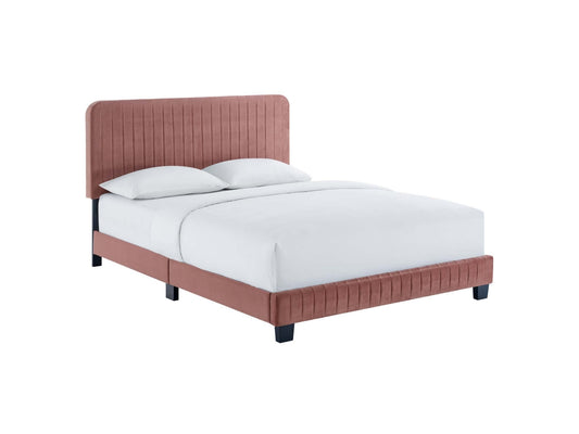 Celine Channel Tufted Velvet Platform Bed