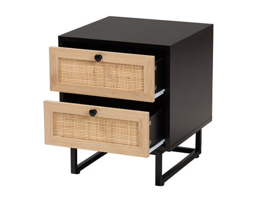 Baxton Studio Declan Rattan 2-Drawer Nightstand