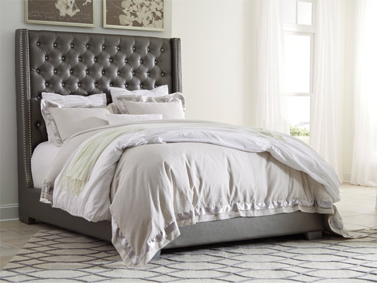 Coralayne Vinyl Upholstered Bed With Faux Diamond Tufting