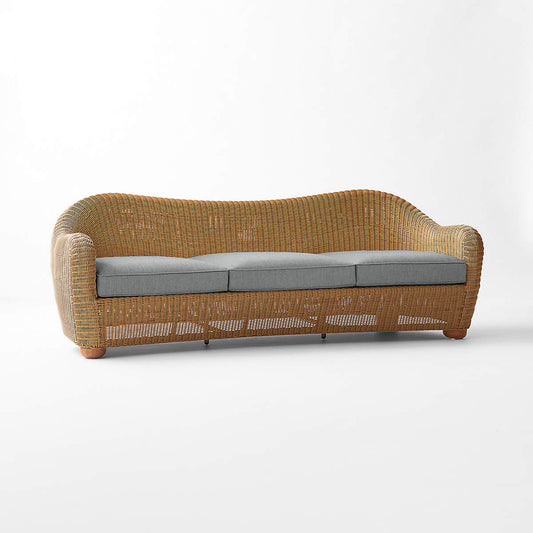 Bacio Light Brown All-Weather Rattan Outdoor Sofa With Grey Sunbrella® Cushions By Ross Cassidy