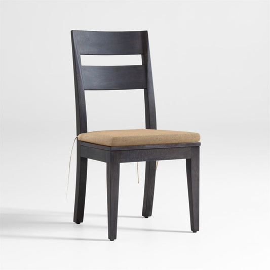 Basque Charcoal Grey Wood Side Chair With Camel Cushion