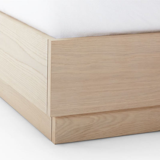 Meraux 56" Dark Grey Upholstered Queen Headboard With Batten White Oak Bed Base