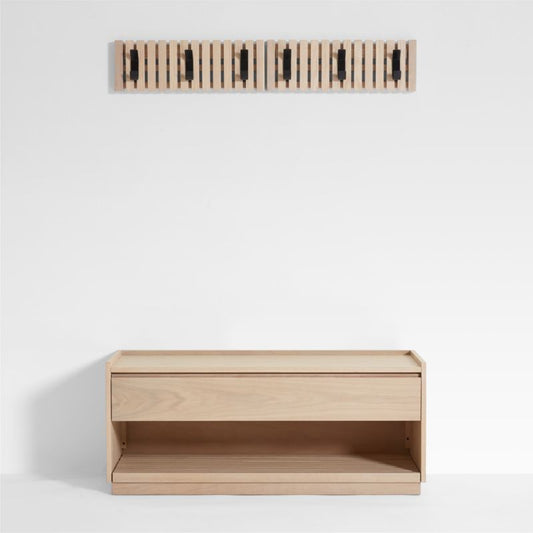 Batten White Oak Storage Bench And 2 Wall-Mounted Coat Racks