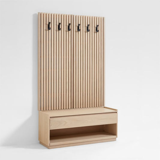 Batten White Oak Storage Bench And Panel Set
