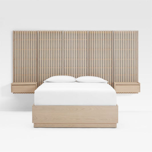 Batten White Oak Queen Plinth-Base Storage Bed, Panels And Nightstands