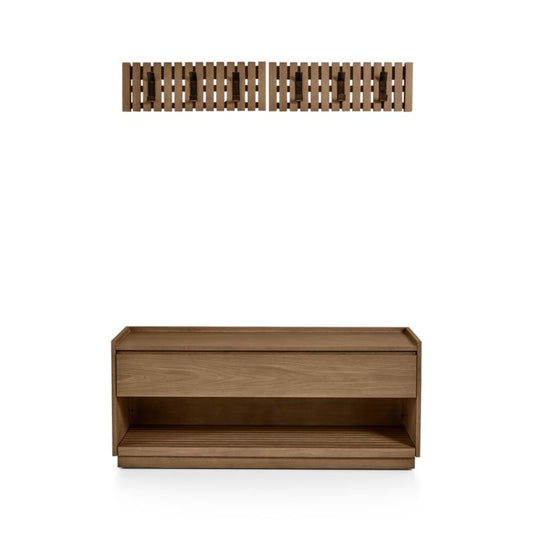 Batten Brown Oak Storage Bench And 2 Wall-Mounted Coat Racks
