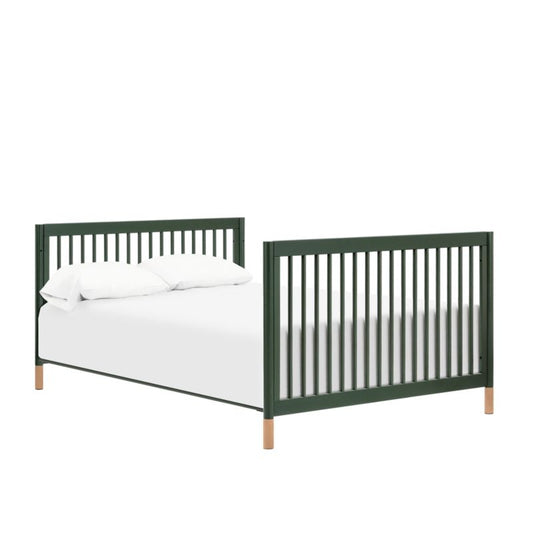 Babyletto Gelato Forest Green Natural Wood & Vegan Tan Leather 4-In-1 Convertible Baby Crib With Toddler Bed Conversion Kit