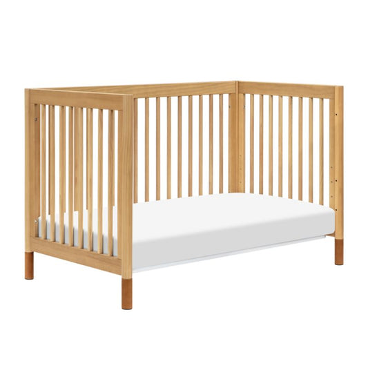 Babyletto Gelato Honey Wood & Vegan Tan Leather 4-In-1 Convertible Baby Crib With Toddler Bed Conversion Kit