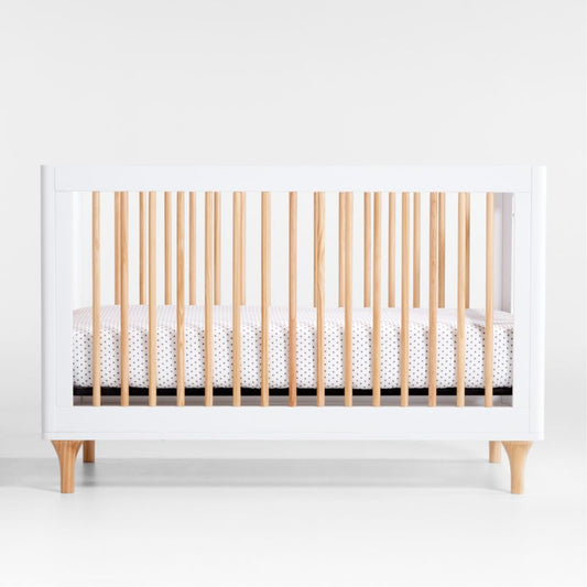 Babyletto Lolly White & Natural Wood 3-In-1 Convertible Baby Crib With Toddler Bed Conversion Kit