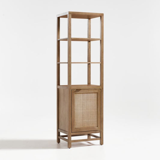 Blake Light Brown Teak And Rattan Tall Storage Cabinet