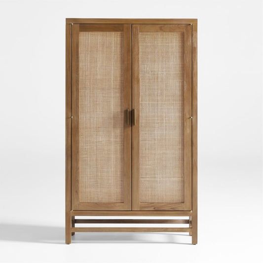 Blake Light Brown Teak And Rattan 2-Door Storage Cabinet