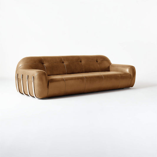 Brace 98.25" Saddle Leather Tufted Sofa