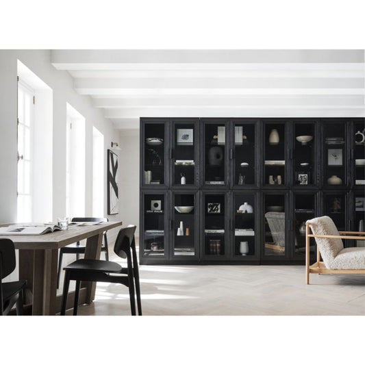 Calypso Black Elm Wood Modular Glass-Door Bookcase Hutches, Set Of 2
