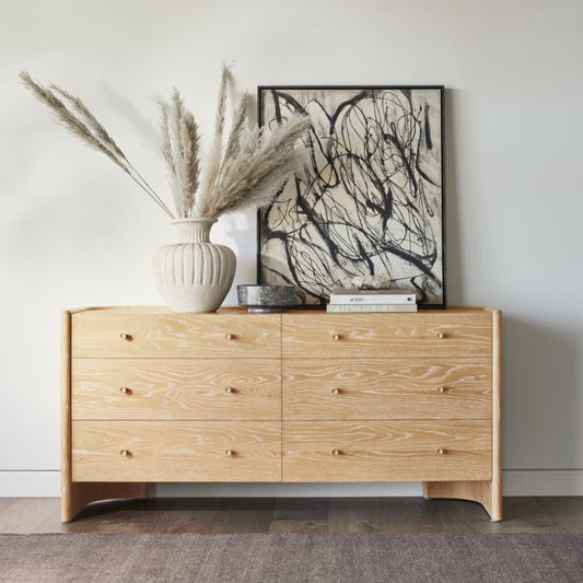 Soleri Cerused Natural Oak Wood 6-Drawer Dresser