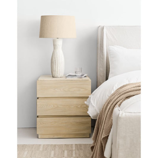 Ensenada Wood And Travertine Nightstand With Drawers