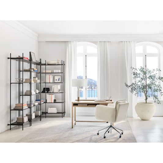 Petra Black Oak Wood And Metal Narrow Wall-Mounted Bookcase