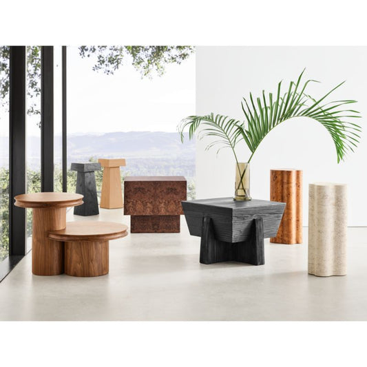 Seriana Charcoal Oak Wood And Marble Square Pedestal End Table