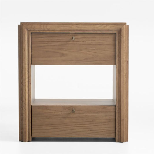 Caldwell Barley Brown Travertine And Oak Wood Nightstand With Storage By Jake Arnold