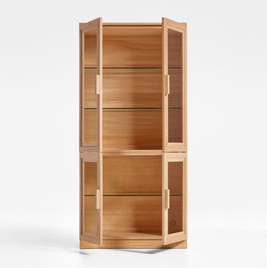 Calypso Natural Modular Elm Wood Glass-Door Storage Bookcase Hutch And Base