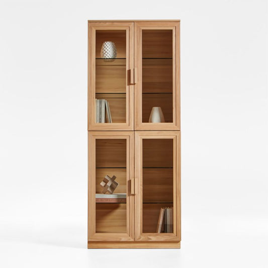 Calypso Natural Elm Wood Modular Glass-Door Bookcase Hutches, Set Of 2