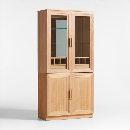 Calypso Natural Elm Wood Bar Hutch Cabinet With Wood Door Base