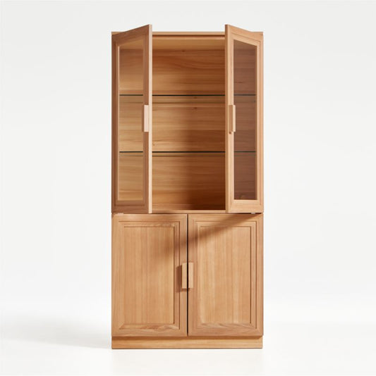 Calypso Natural Elm Modular Wood-Door Base And Glass-Door Bookshelf Hutch