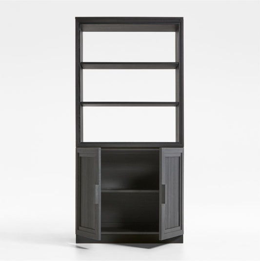 Calypso Black Wood Modular Elm Wood-Door Base And Bookshelf Hutch