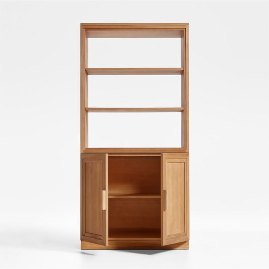 Calypso Natural Elm Modular Wood-Door Base And Bookshelf Hutch